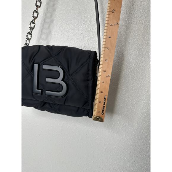 BYL Small Black Padded Nylon Crossbody Bag Leather & Chain Strap - Picture 15 of 16